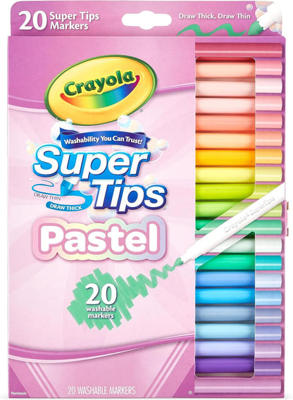 CRAYOLA Super Tips Pastel - Marcadores lavables de punta media, paquete de 20 unidades
