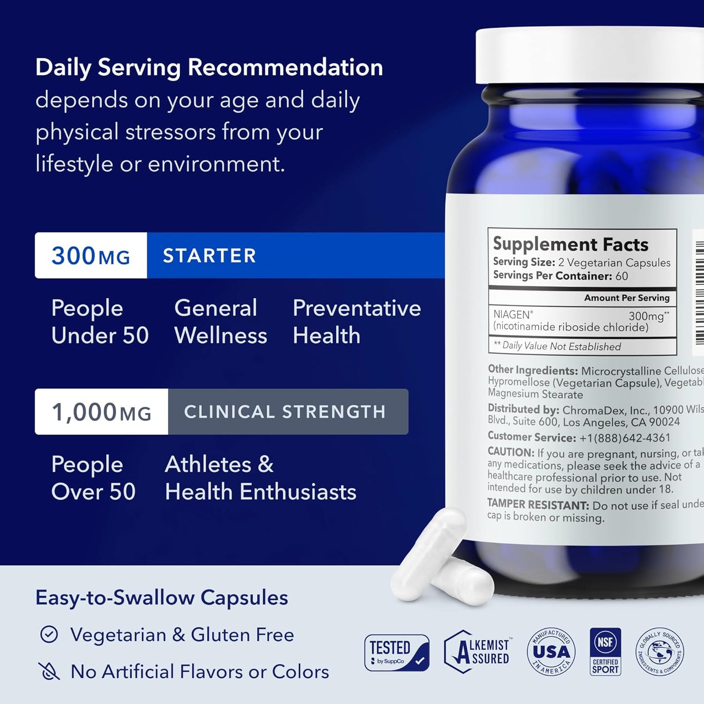 TRU NIAGEN Suplemento NAD patentado para la función cerebral, antienvejecimiento y regeneración celular, niagen, 120 Capsulas