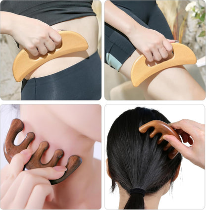 Xokocli Herramientas de masaje de terapia de madera 7 en 1 Masajeador de drenaje linfático para músculos