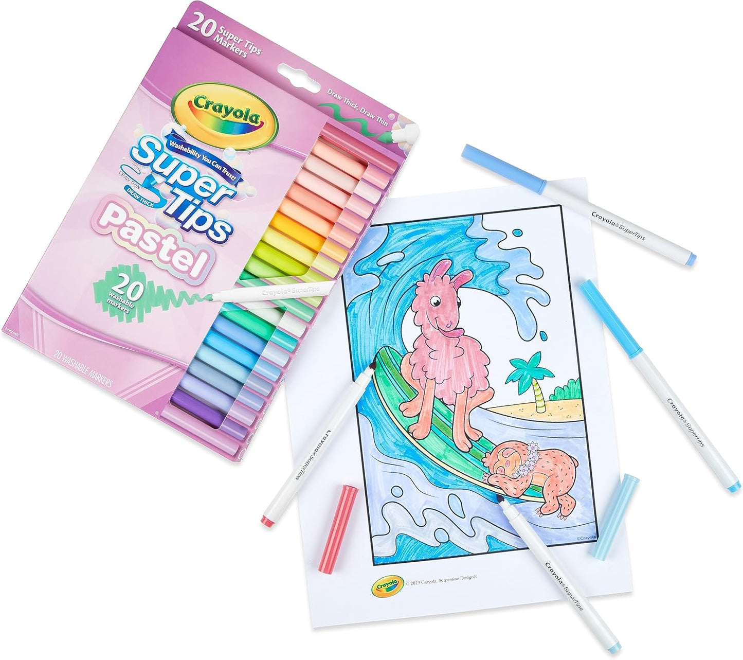CRAYOLA Super Tips Pastel - Marcadores lavables de punta media, paquete de 20 unidades