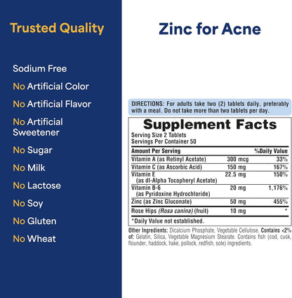 Puritan's Pride Zinc para el acné, 100 tabletas