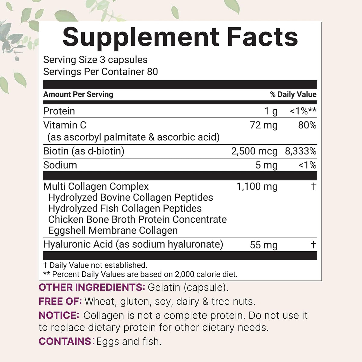 MicroIngredients- Multi Colageno peptides complex tipo I,II,III,V,X - 240 capsulas
