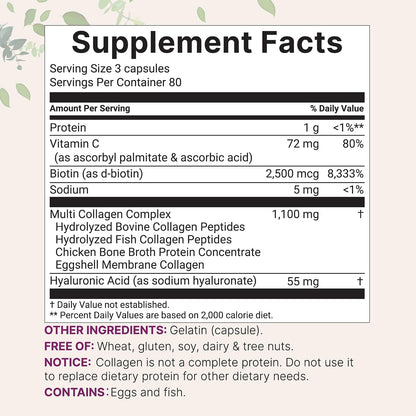 MicroIngredients- Multi Colageno peptides complex tipo I,II,III,V,X - 240 capsulas