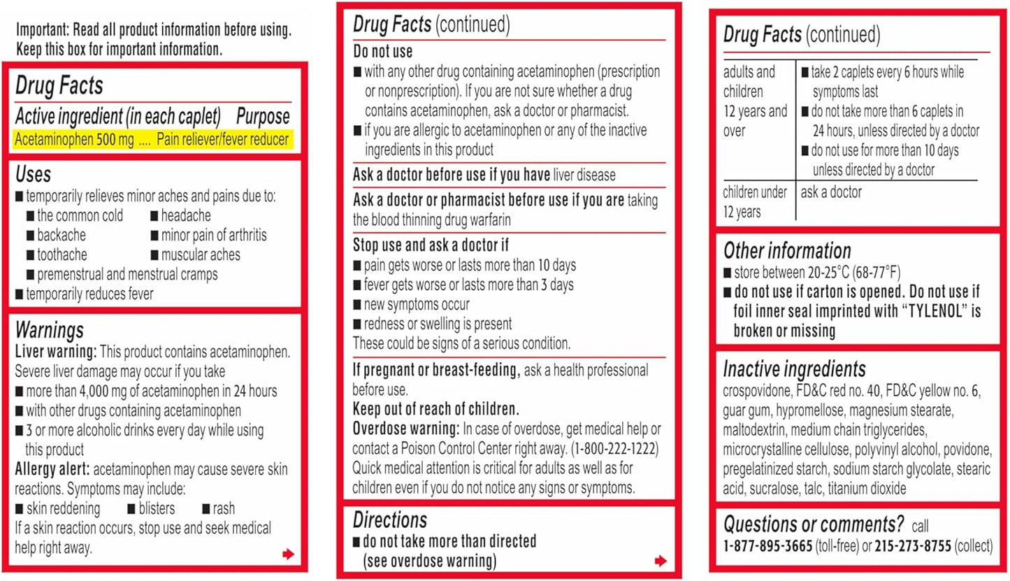 Tylenol Comprimidos recubiertos de acetaminofén extra fuerte 500 mg 24  Tabletas