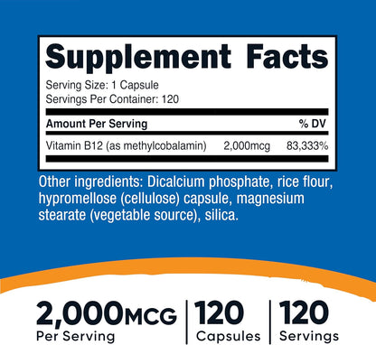 Nutricost vitamina B12 2,000mcg en capsulas