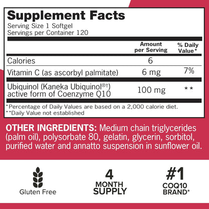 Qunol Mega CoQ10 Ubiquinol 100 mg., Capsulas de Gel