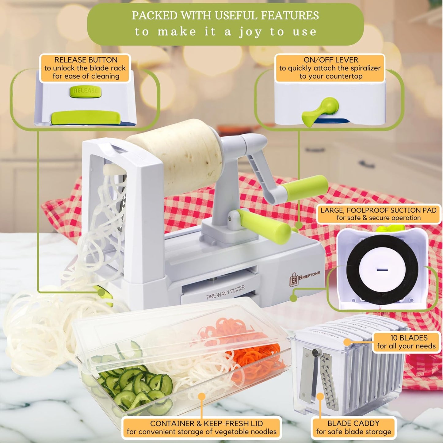 Brieftons - Espiralizador de 10 hojas: Cortador de verduras en espiral