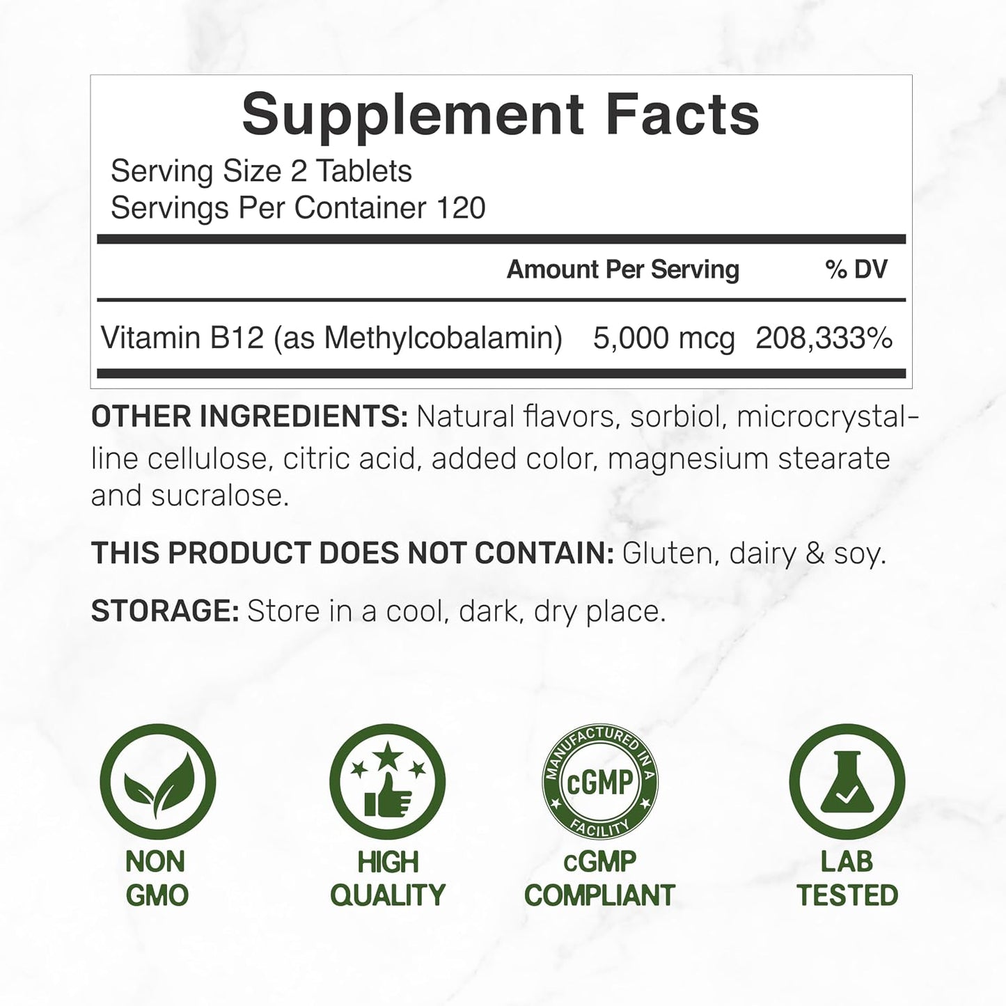 Deal Supplement - Methyl B-12(methylcobalamin) 5000mcg, 240 tabletas con sabor a fresa