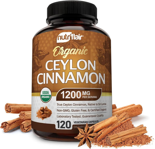 NutriFlair Organic Ceylon Cinnamon 1200mg, 120 Capsulas