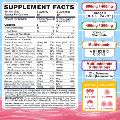Nextdia Omega 3 (EPA/DHA) para niños y adolescentes, con multivitamínico y calcio - 60 gummies