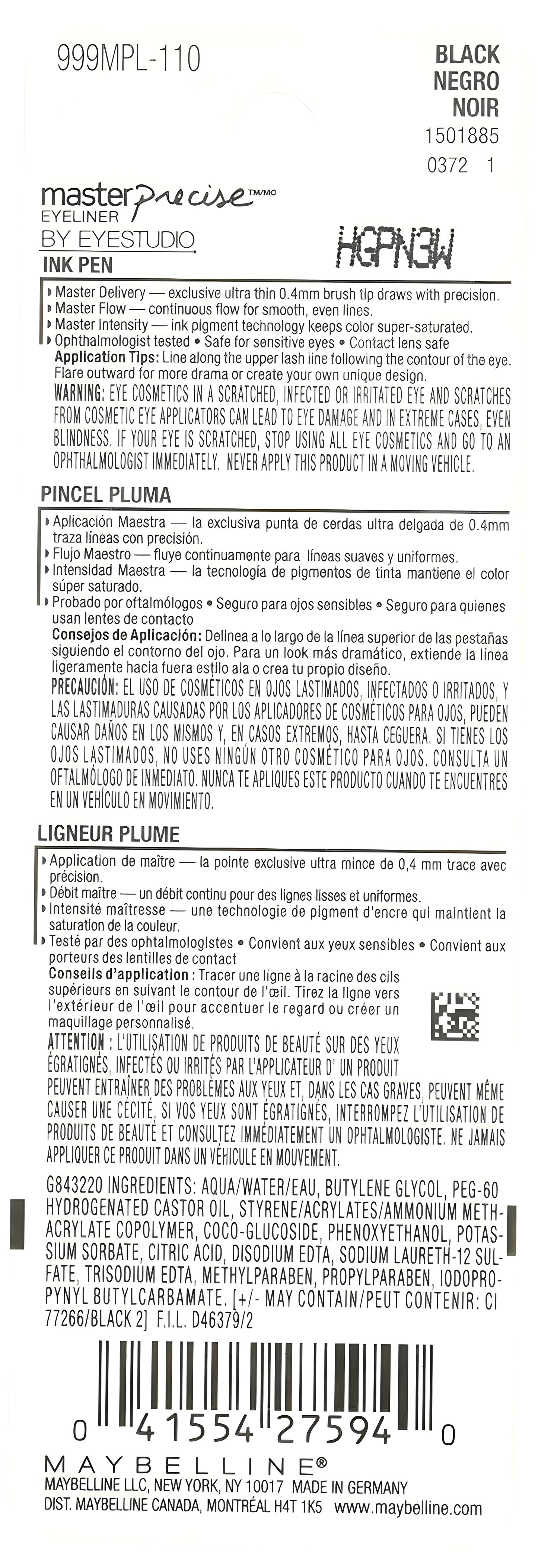 Delineador plumón liquido  Master Precise de Maybelline
