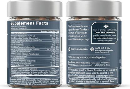 Conception For Him - Vitaminas de fertilidad – Recuento óptimo masculino, fuerza de movilidad de esperma, – zinc, folato, píldoras Ashwagandha – 60 cápsulas
