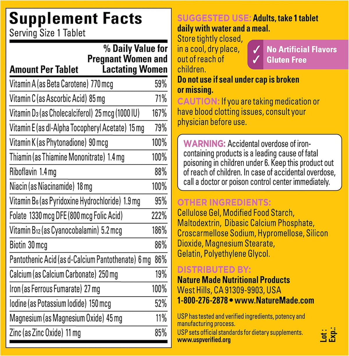 Nature Made Multivitamínico prenatal con ácido fólico, 250 tabletas