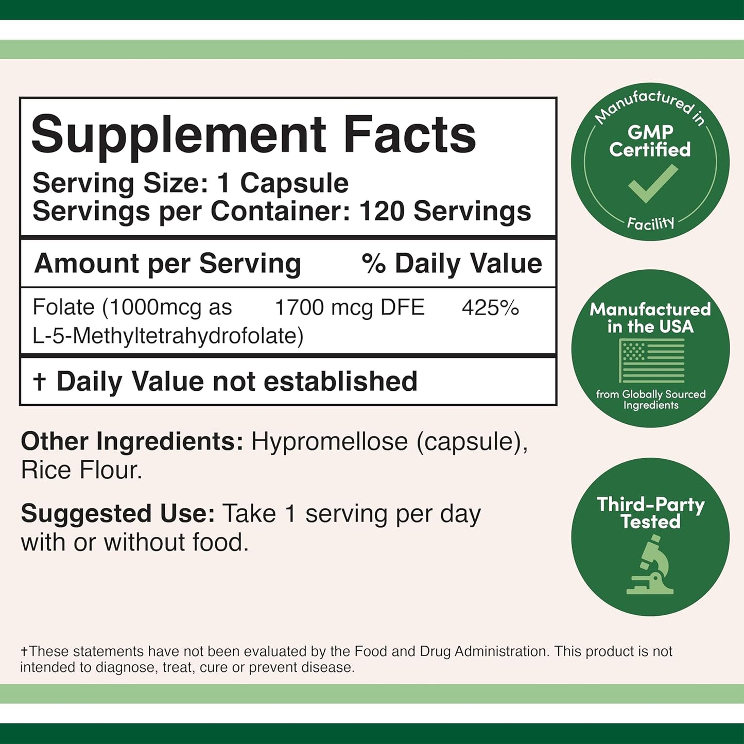 Double Wood - Methylfolate 1,000mcg, 120 Capsules