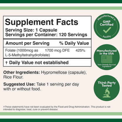 Double Wood - Methylfolate 1,000mcg, 120 Capsules
