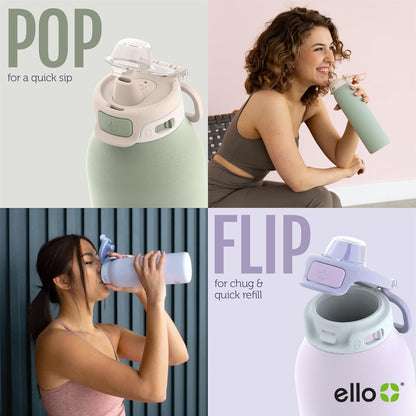 Ello - Botella de agua Pop & Fill, acero inoxidable 22OZ/651ml