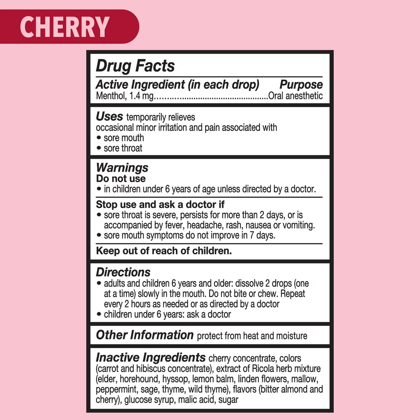 Ricola sabor cereza | Refrescante y anestésico oral, 19 unidades