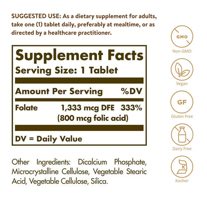 Solgar, Tabletas de folato 1,333 MCG DFE (Metafolin® 800 mcg) - 100 unidades