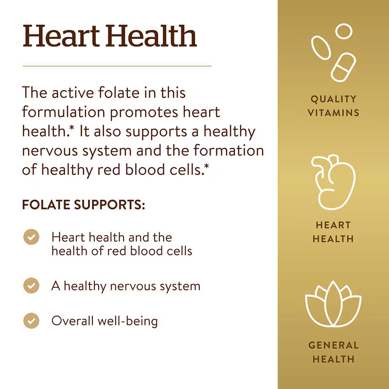 Solgar, Tabletas de folato 1,333 MCG DFE (Metafolin® 800 mcg) - 100 unidades