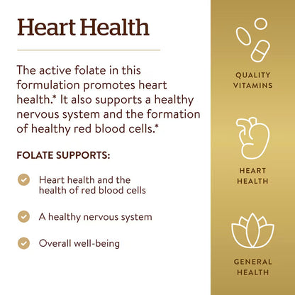 Solgar, Tabletas de folato 1,333 MCG DFE (Metafolin® 800 mcg) - 100 unidades