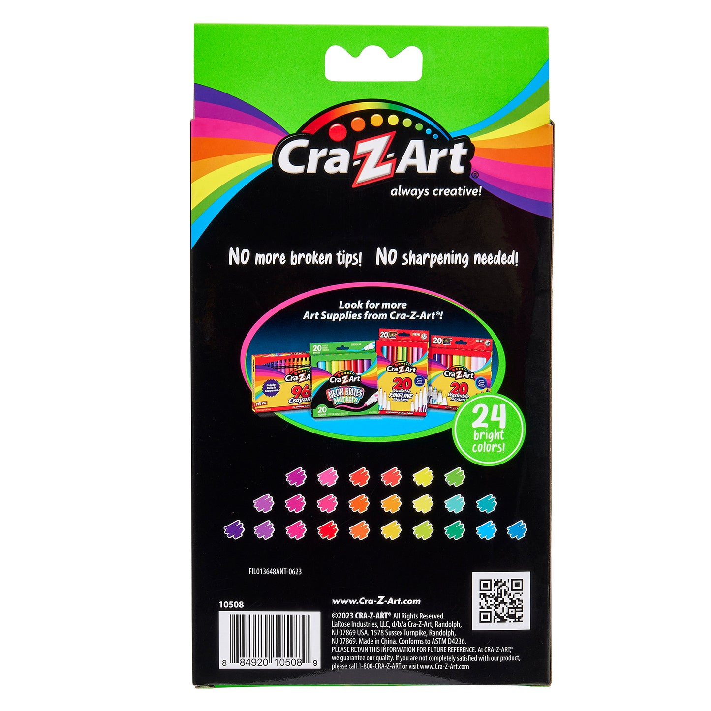 Lápices de colores neón giratorios, atrevidos y brillantes Cra-Z-Art, paquete de 24