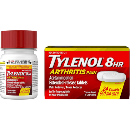 Tylenol Tabletas de liberación prolongada para aliviar el dolor de artritis de 8 horas, 650 mg 24 tabletas4 Caplets