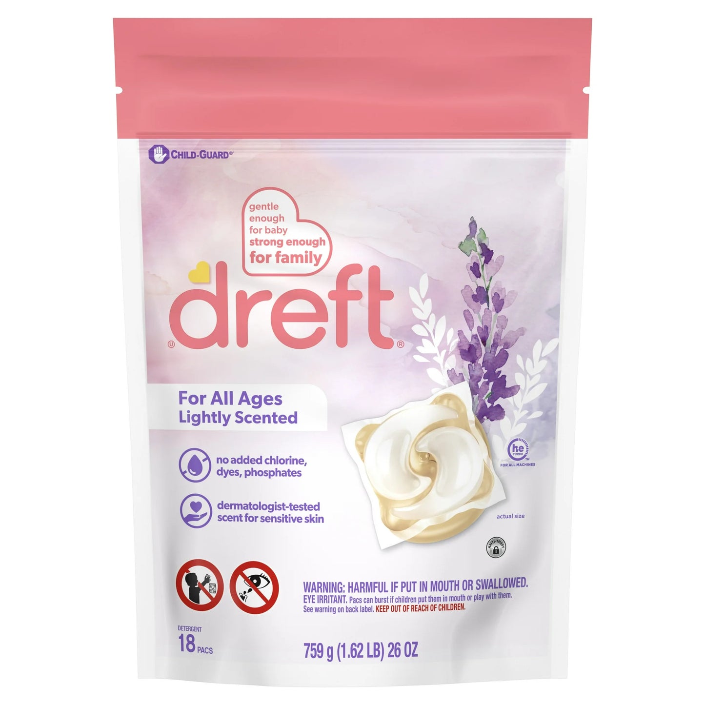 Detergente para ropa de bebe Dreft , paquete XL de 18 unidades.
