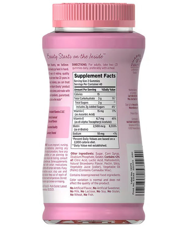 Hair, Skin & Nails con Biotin 2500/ 6000 mcg , 230/80 Gummies Nature´s Bounty