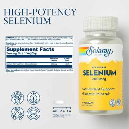 Solaray Selenio sin levadura  200 mcg 90 capsulas veganas