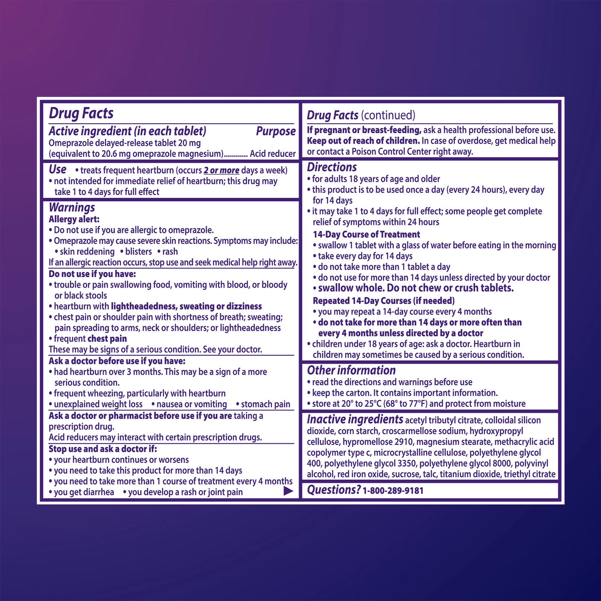 Prilosec OTC, Omeprazol 20 mg para la acidez estomacal, 42 tabletas
