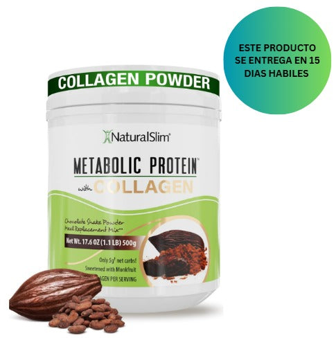 Natural Slim Polvo de proteína metabólica con colágeno, sabor chocolate, 500 mg