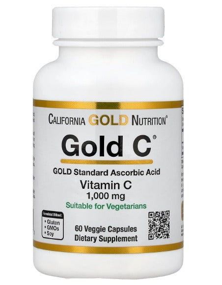 California Gold Nutrition Gold C, vitamina C de grado USP, 1,000 mg, 60 cápsulas vegetales