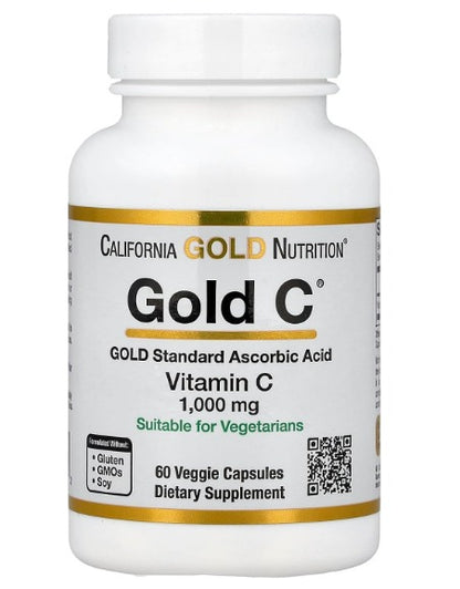 California Gold Nutrition Gold C, vitamina C de grado USP, 1,000 mg, 60 cápsulas vegetales