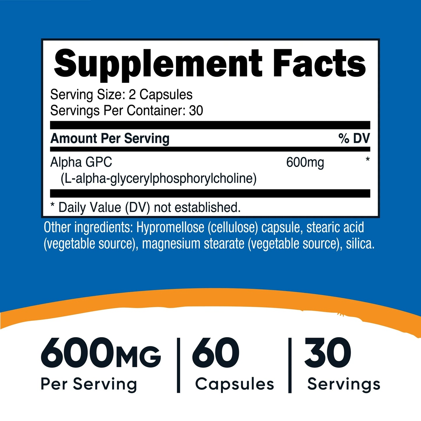 Nutricost Alpha GPC 600 mg por porción, sin OMG y sin gluten
