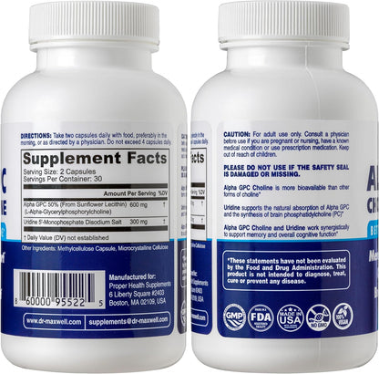 Dr. MaxWell Alpha GPC 600 mg + Uridina, 60 capsulas