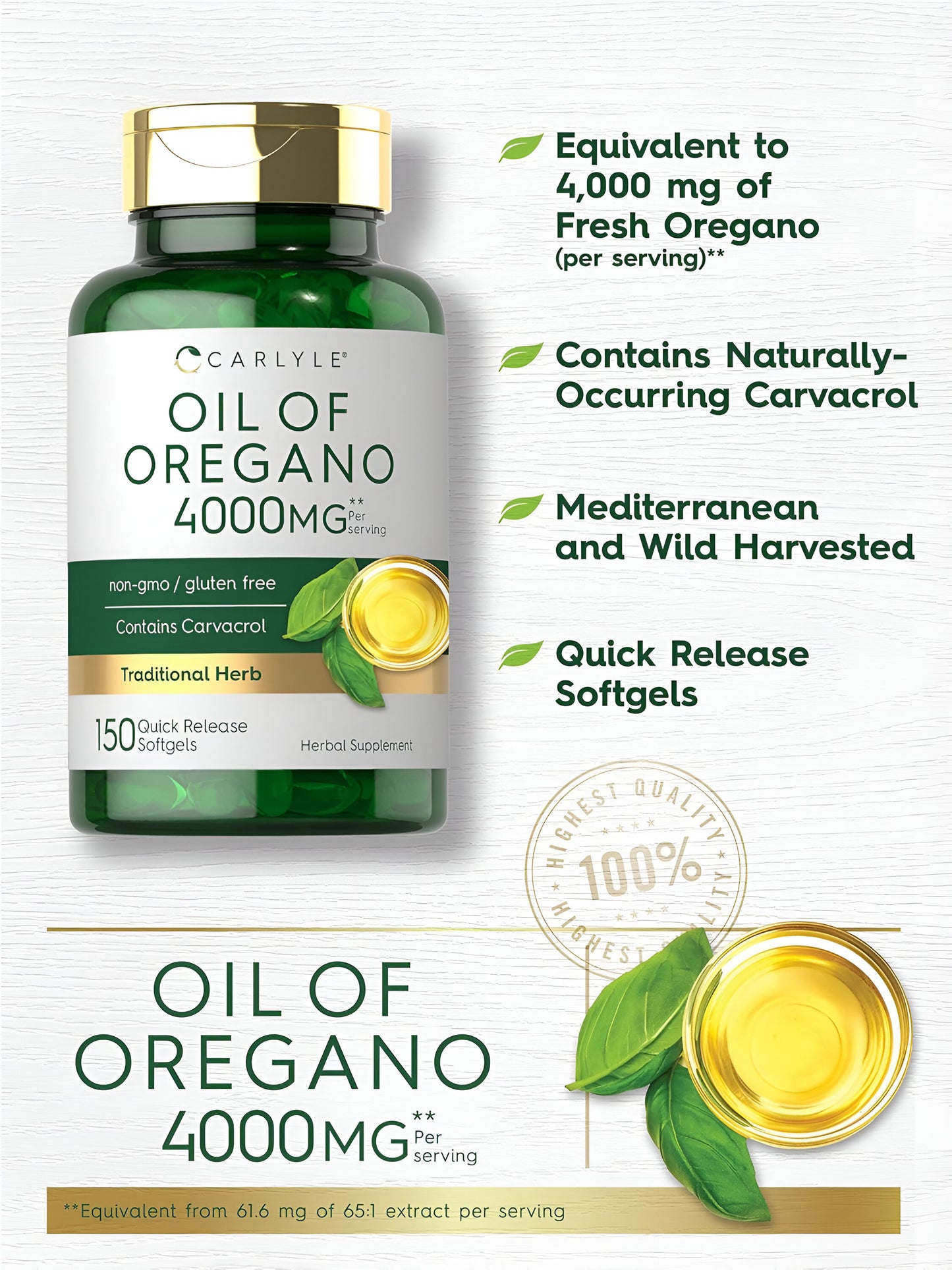 Aceite de Orégano 4000mg , 150 Cápsulas Blandas - Carlyle