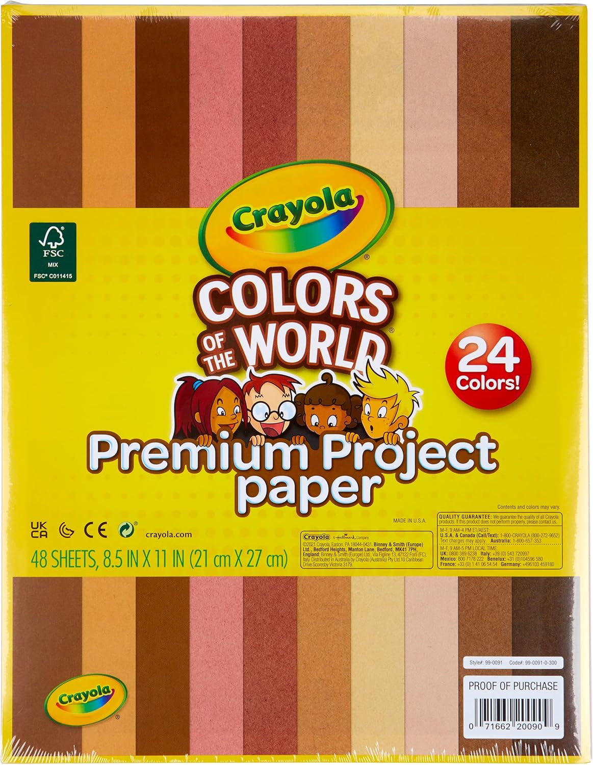 Crayola Papel de construcción en colores del mundo, 21 cm x 27 cm 24 colores, suministros para manualidades, 48 hojas