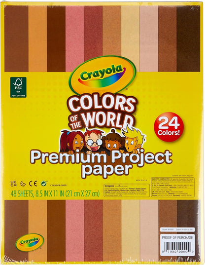Crayola Papel de construcción en colores del mundo, 21 cm x 27 cm 24 colores, suministros para manualidades, 48 hojas