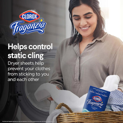 Clorox Fraganzia - Hojas de secadora suavizantes de tela, aroma fresco del océano, 105 unidades