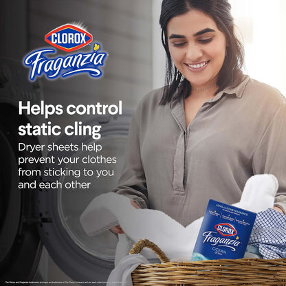 Clorox Fraganzia - Hojas de secadora suavizantes de tela, aroma fresco del océano, 80 unidades