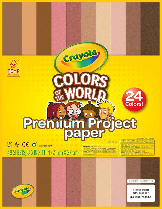 Crayola Papel de construcción en colores del mundo, 21 cm x 27 cm 24 colores, suministros para manualidades, 48 hojas