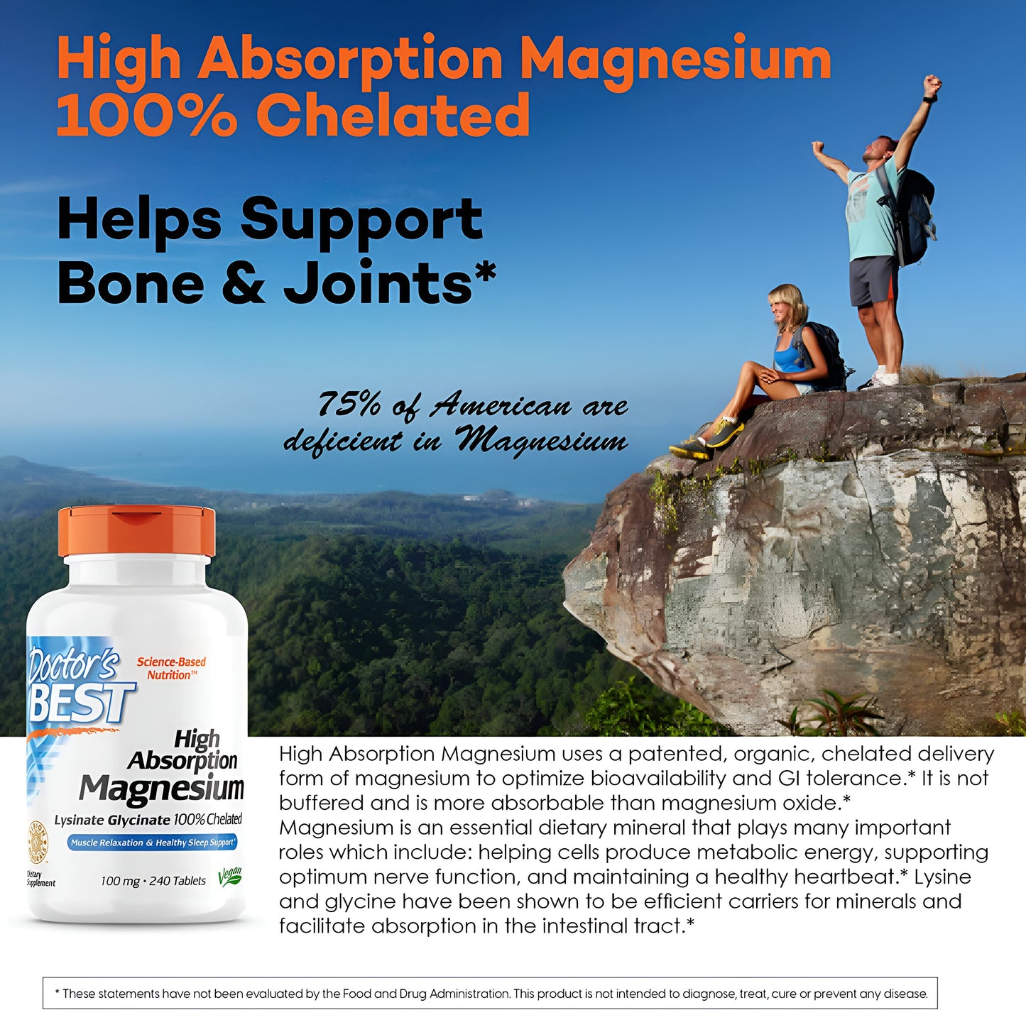 Doctor's Best High Absorption Magnesium Glycinate Lysinate, 100% Chelated, Gluten & Soy Free