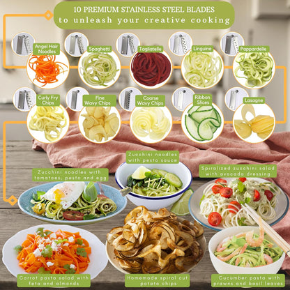 Brieftons - Espiralizador de 10 hojas: Cortador de verduras en espiral