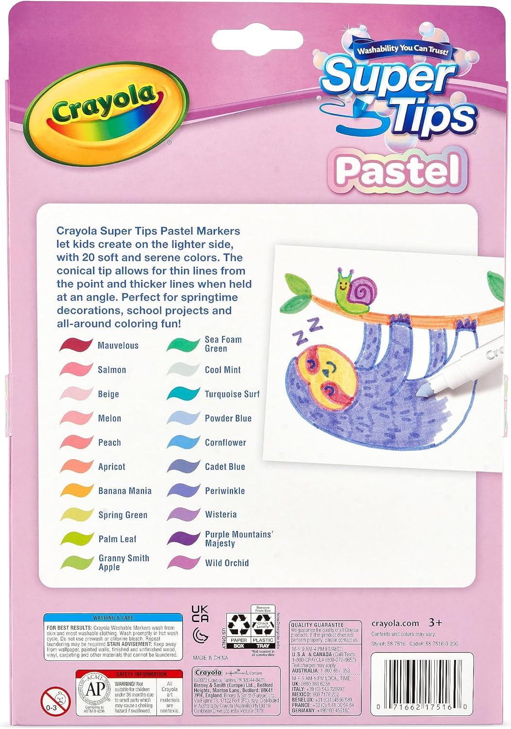 CRAYOLA Super Tips Pastel - Marcadores lavables de punta media, paquete de 20 unidades