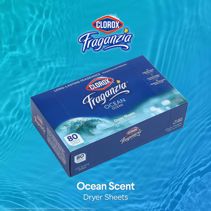 Clorox Fraganzia - Hojas de secadora suavizantes de tela, aroma fresco del océano, 80 unidades