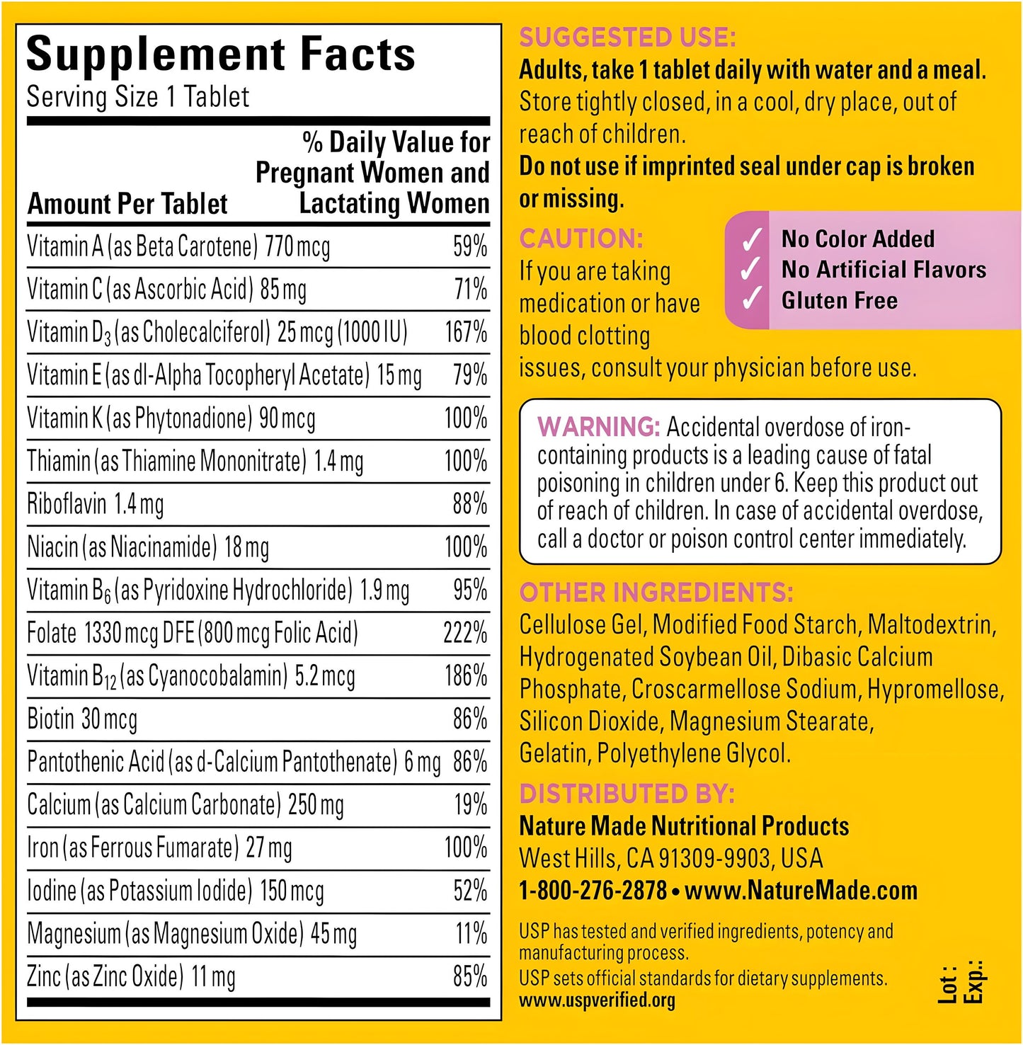 Nature Made Vitamina prenatal Multi 250 tabletas