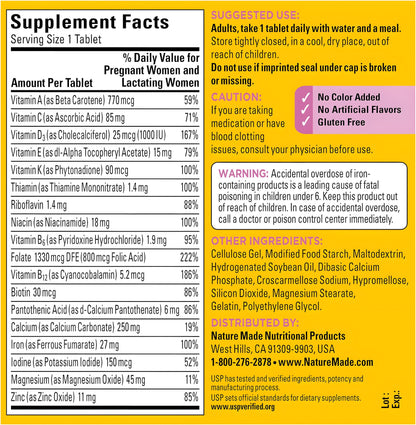 Nature Made Vitamina prenatal Multi 250 tabletas