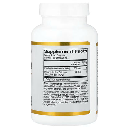 California Gold Nutrition, PEA 300 mg + PQQ 10 mg, 90 Veggie Capsules