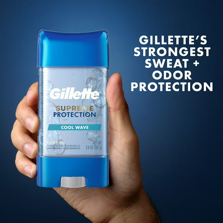 Gillette Supreme  Desodorante antitranspirante en gel transparente 6 en 1 para hombre, Cool Wave, 107 g
