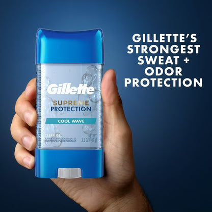 Gillette Supreme  Desodorante antitranspirante en gel transparente 6 en 1 para hombre, Cool Wave, 107 g